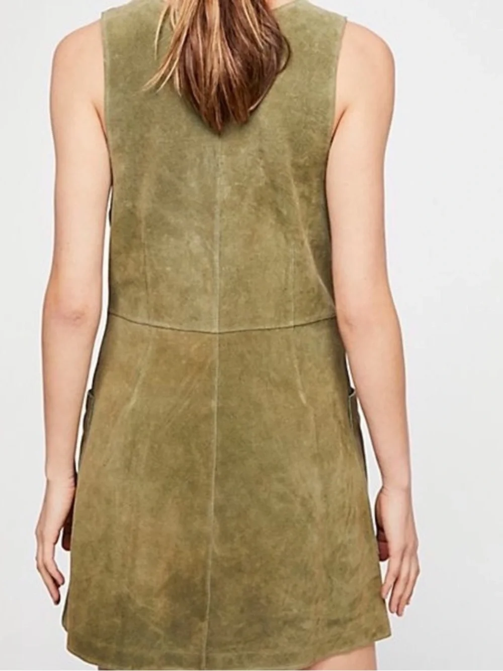 Free People Stevie Mini Dress Olive Green Suede Double-Breasted Sz 6 Military